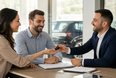 Despachante processando a documentação para transferir um veículo.