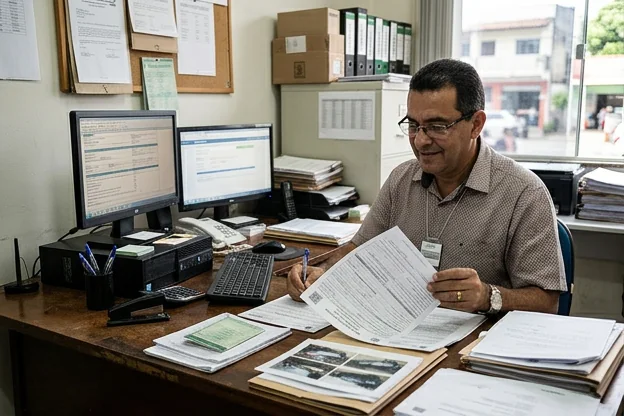 Despachante trabalhando no desbloqueio de um sinistro.